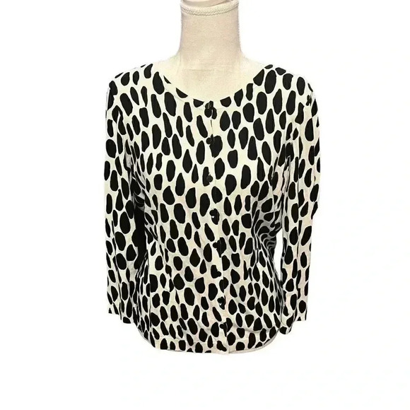 Talbots Women Black White Button Front 3/4 Sleeve Cardigan Sweater Size Medium - Picture 1 of 8